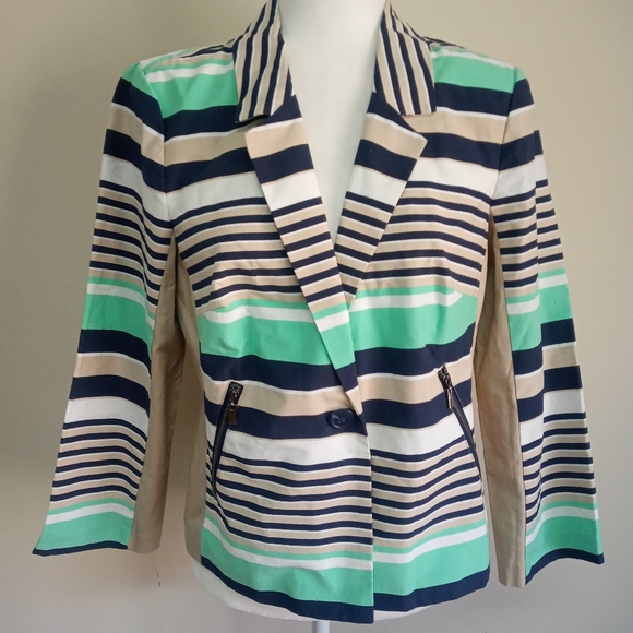 Laundry by Shelli Segal Striped Blazer Blue Green - Picture 1 of 10